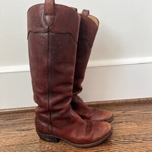 Frye Carson Lug Leather Riding Boots Womens 6B Brown Rugged Western 77203